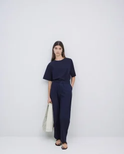 Blusa de popelín azul oscuro
