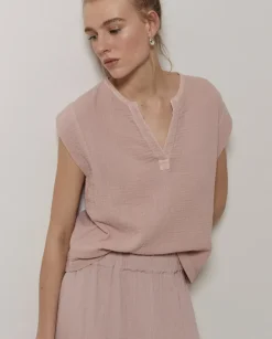Blusa doble gasa algodón rosa pálido