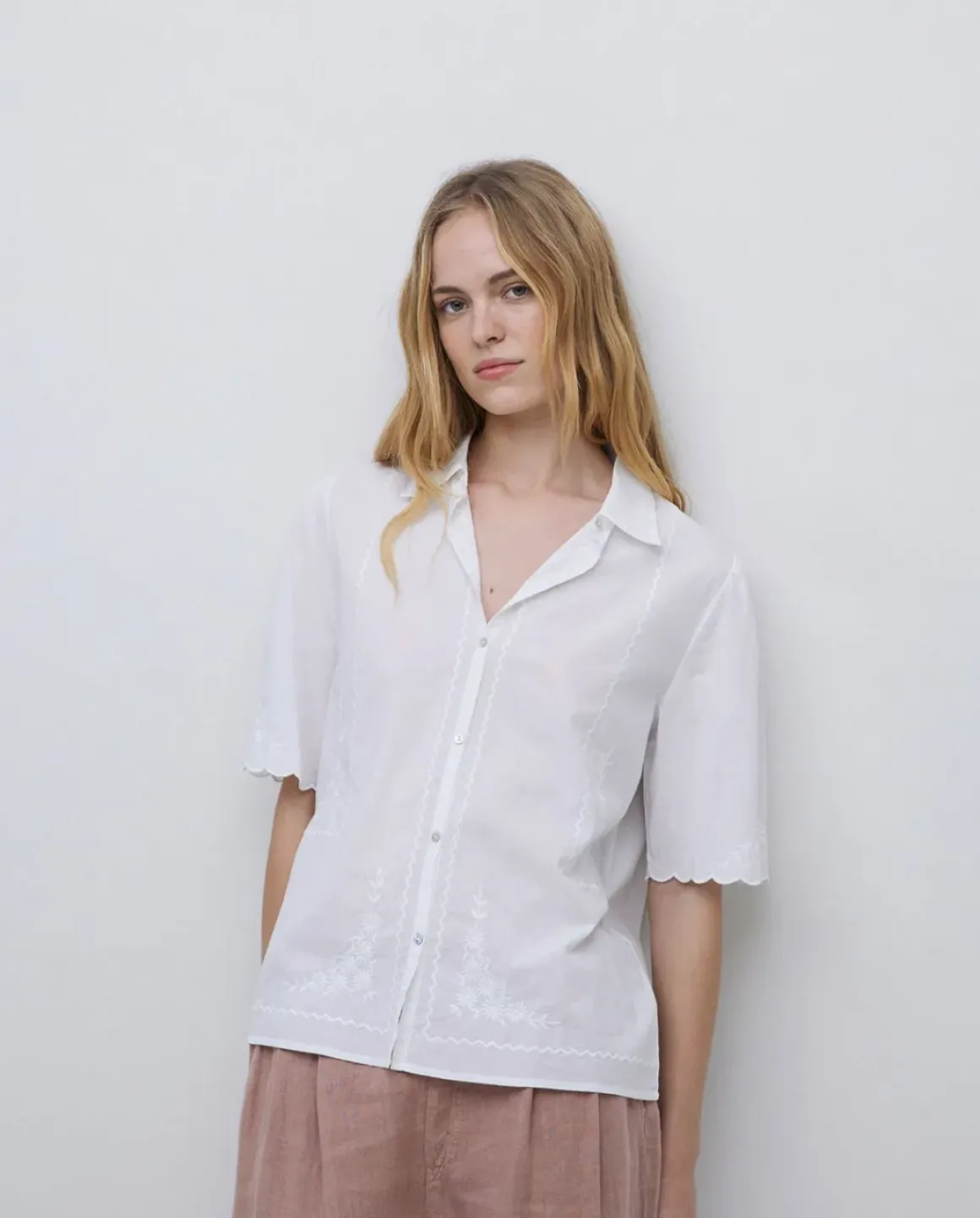 Camisa algodón bordados blanco