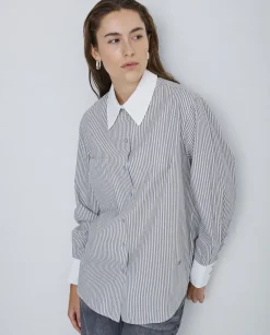 Camisa 100% algodón rayas gris claro