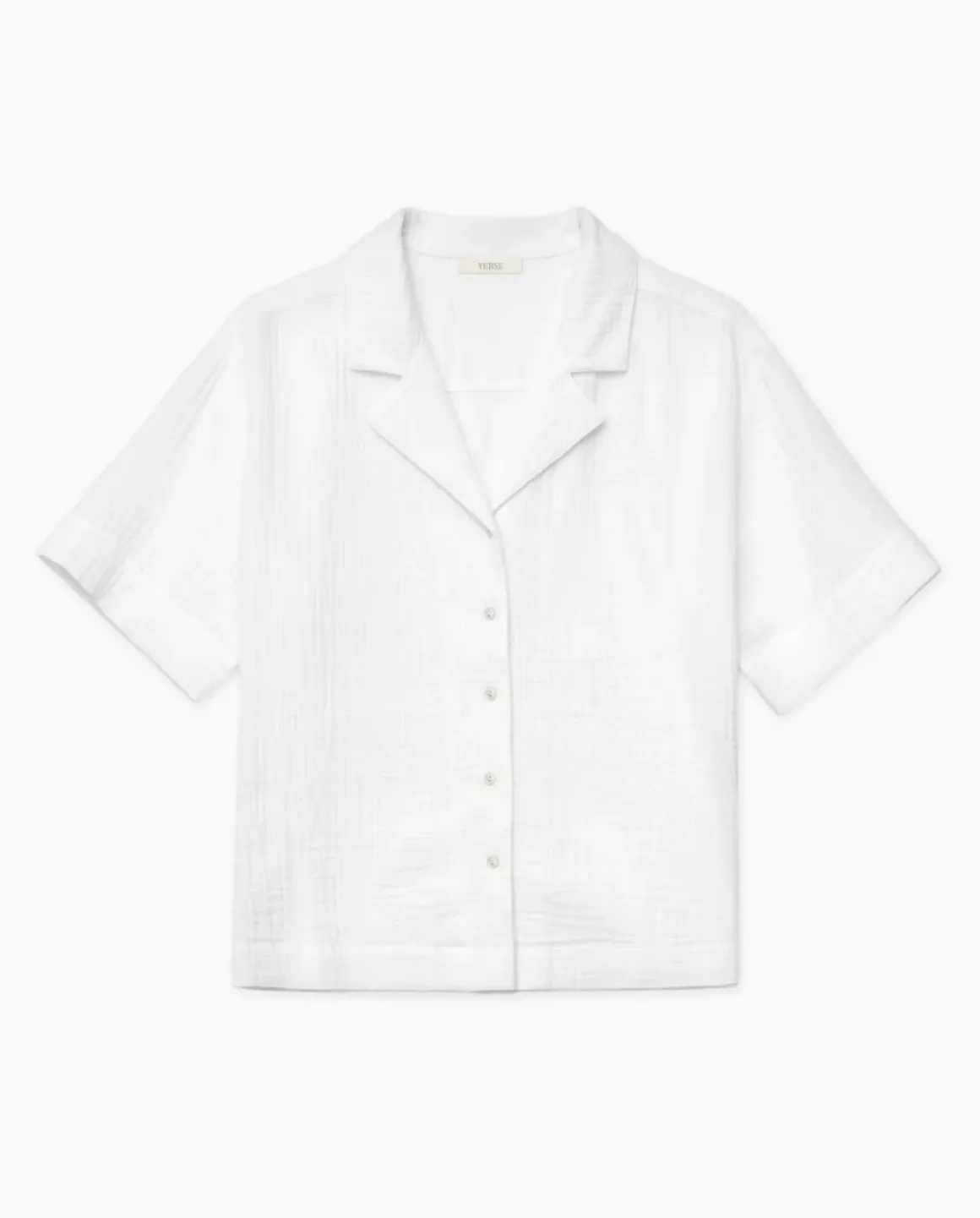 Camisa bimateria cuello solapa blanco