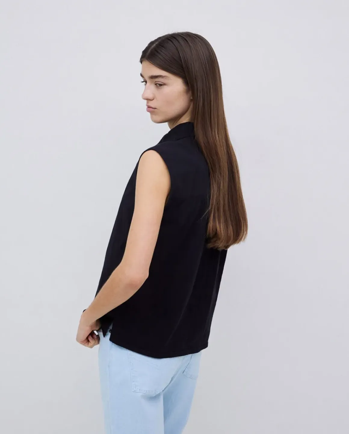 Camisa bimateria voile negro