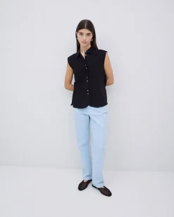 Camisa bimateria voile negro