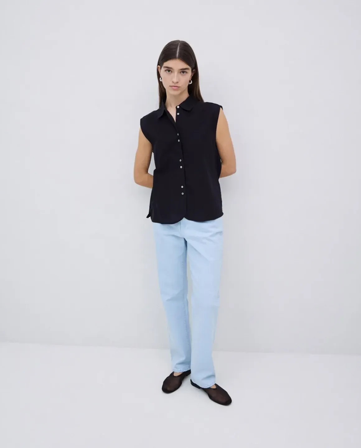 Camisa bimateria voile negro