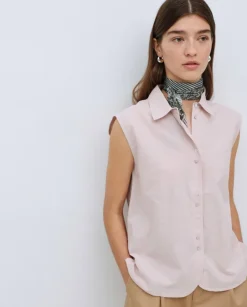 Camisa bimateria voile rosa pálido