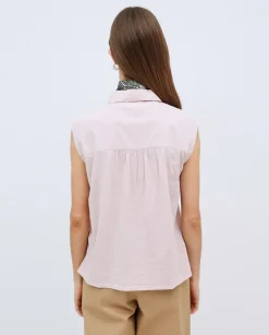 Camisa bimateria voile rosa pálido