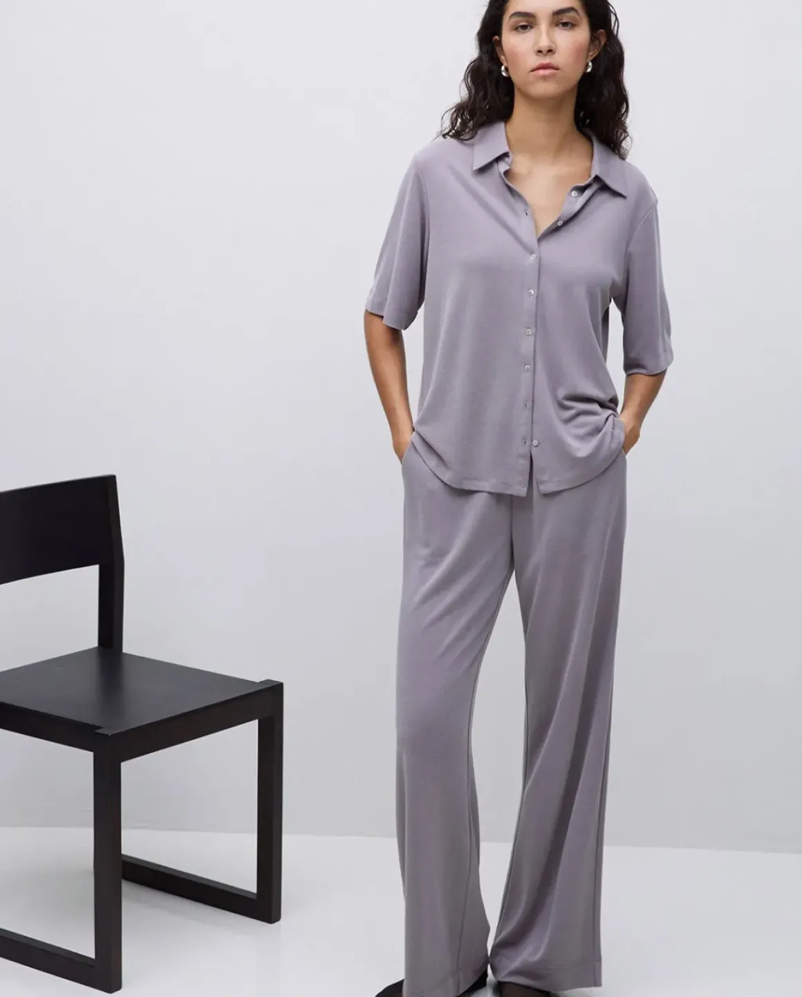 Camisa fluida manga corta gris