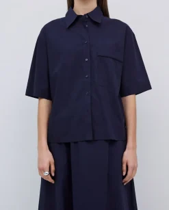 Camisa manga corta popelín azul oscuro