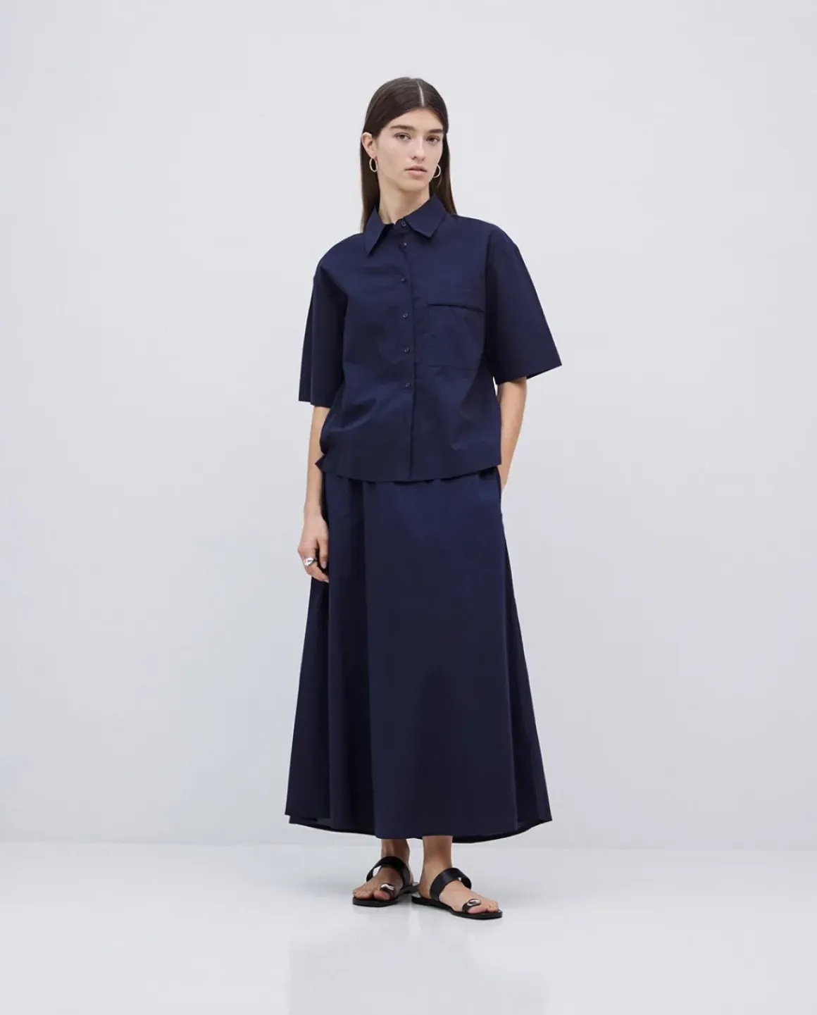 Camisa manga corta popelín azul oscuro