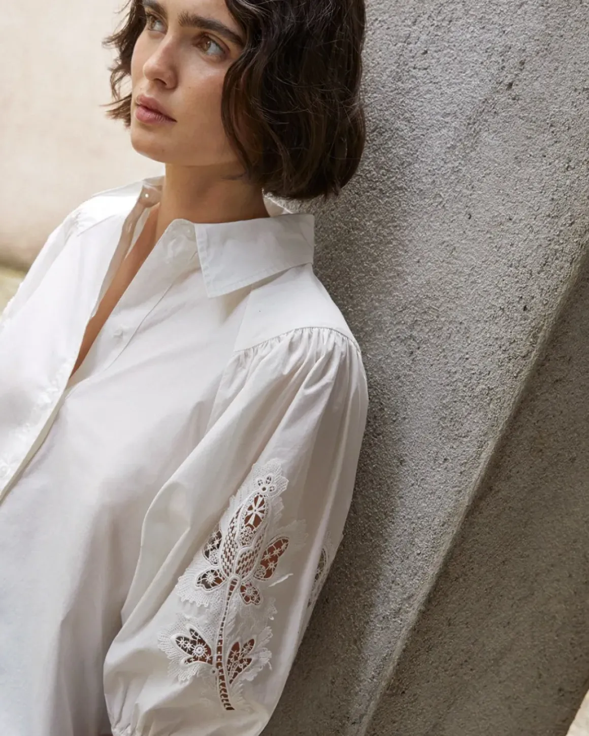 Camisa popelín puntillas blanco