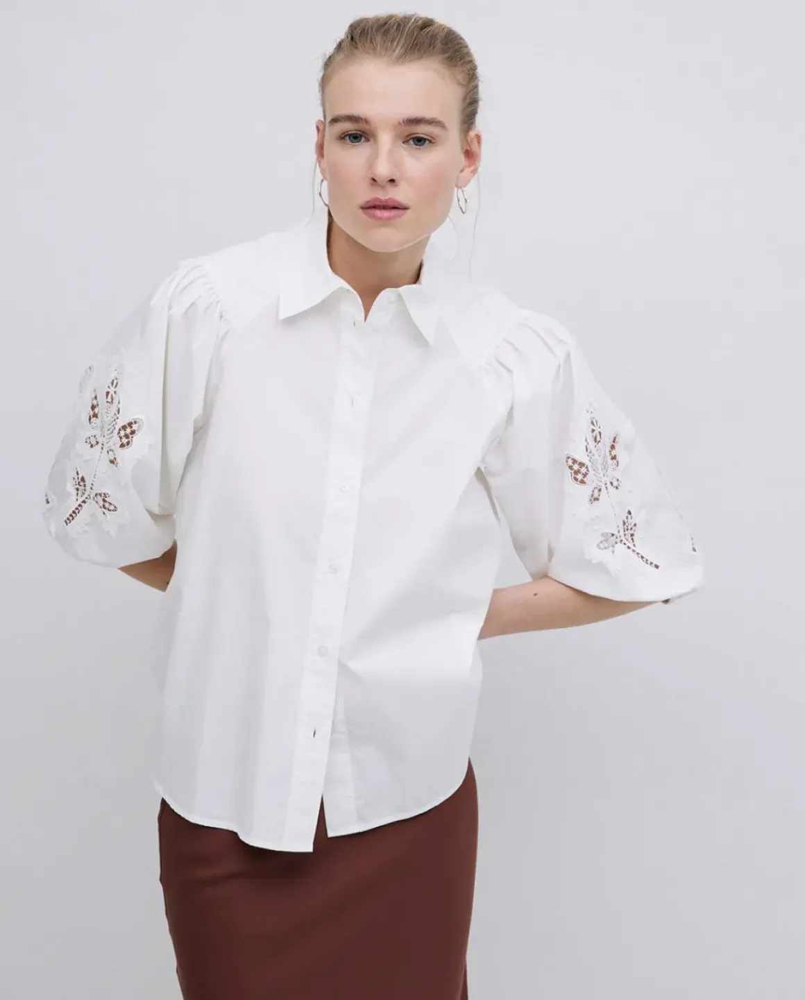 Camisa popelín puntillas blanco