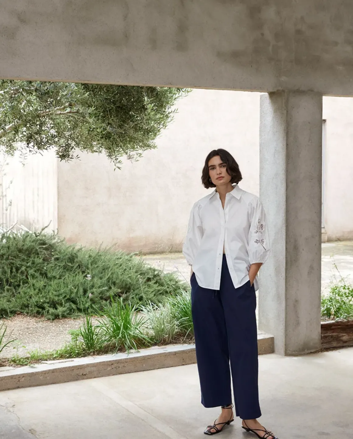 Camisa popelín puntillas blanco
