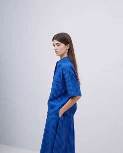 Camisa popelín rayas azul oscuro