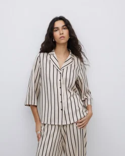 Camisa tencel cuello solapa rayas crudo