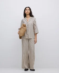 Camisa tencel cuello solapa rayas crudo