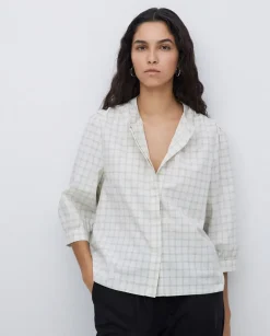 Camisa tres cuartos cuadros crudo