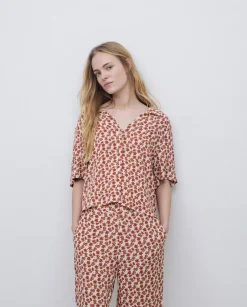 Camisa viscosa floral terracota