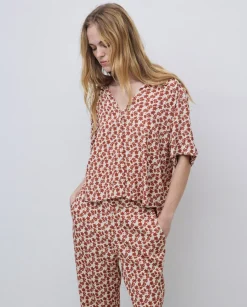 Camisa viscosa floral terracota