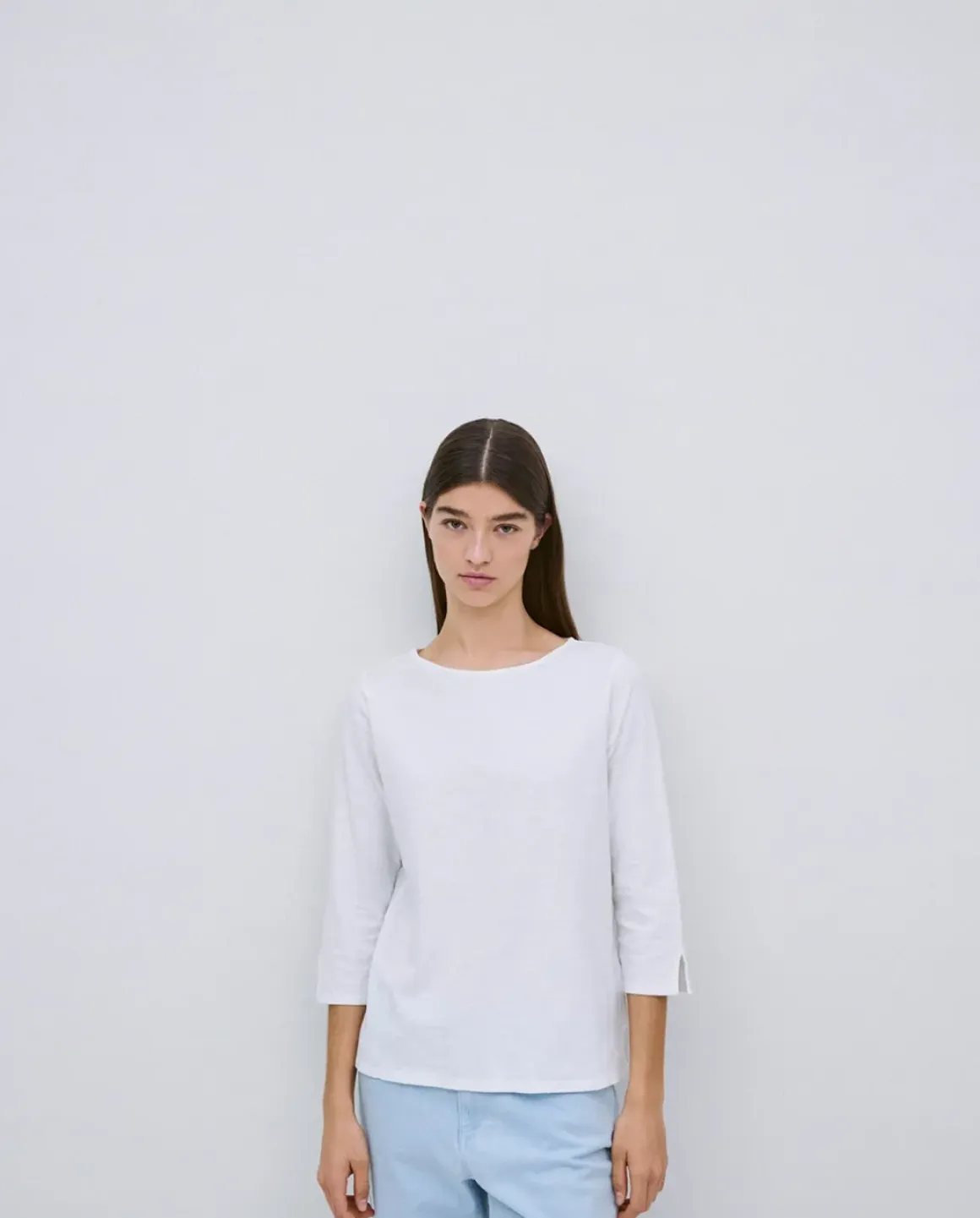 Camiseta 3/4 algodón flamé blanco