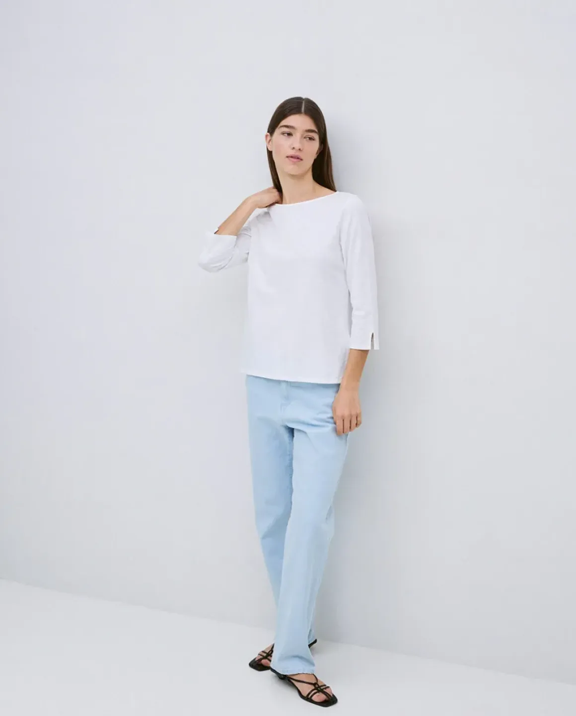 Camiseta 3/4 algodón flamé blanco