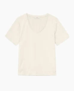 Camiseta algodón orgánico cuello pico beige