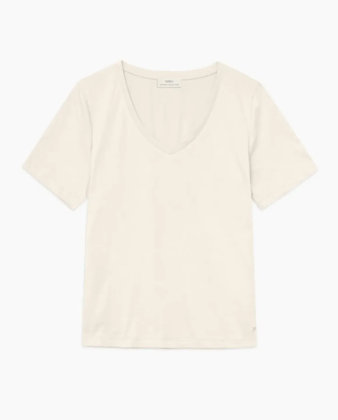 Camiseta algodón orgánico cuello pico beige