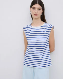 Camiseta básica sin mangas rayas azul royal