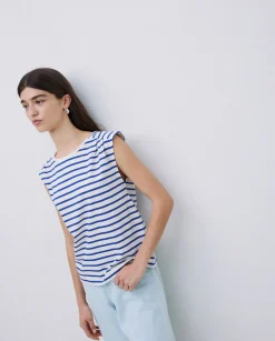 Camiseta básica sin mangas rayas azul royal