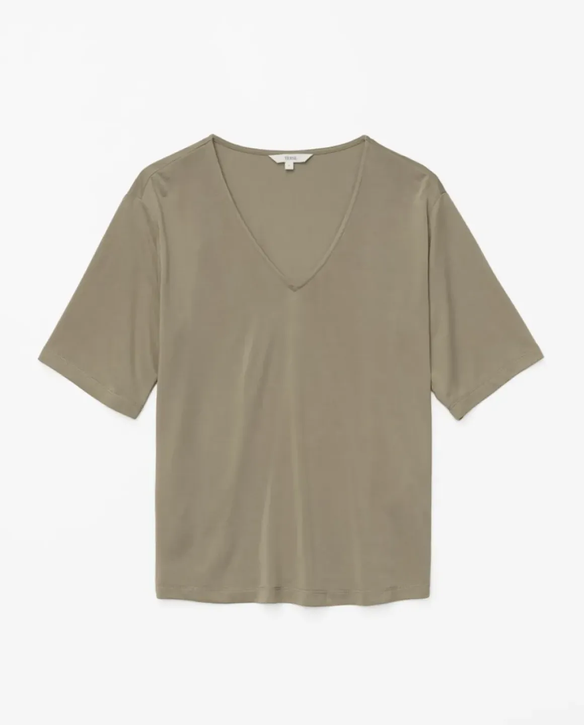 Camiseta holgada escote pico caqui
