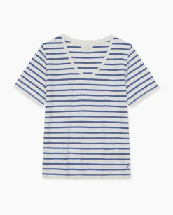 Camiseta rayas cuello pico azul royal