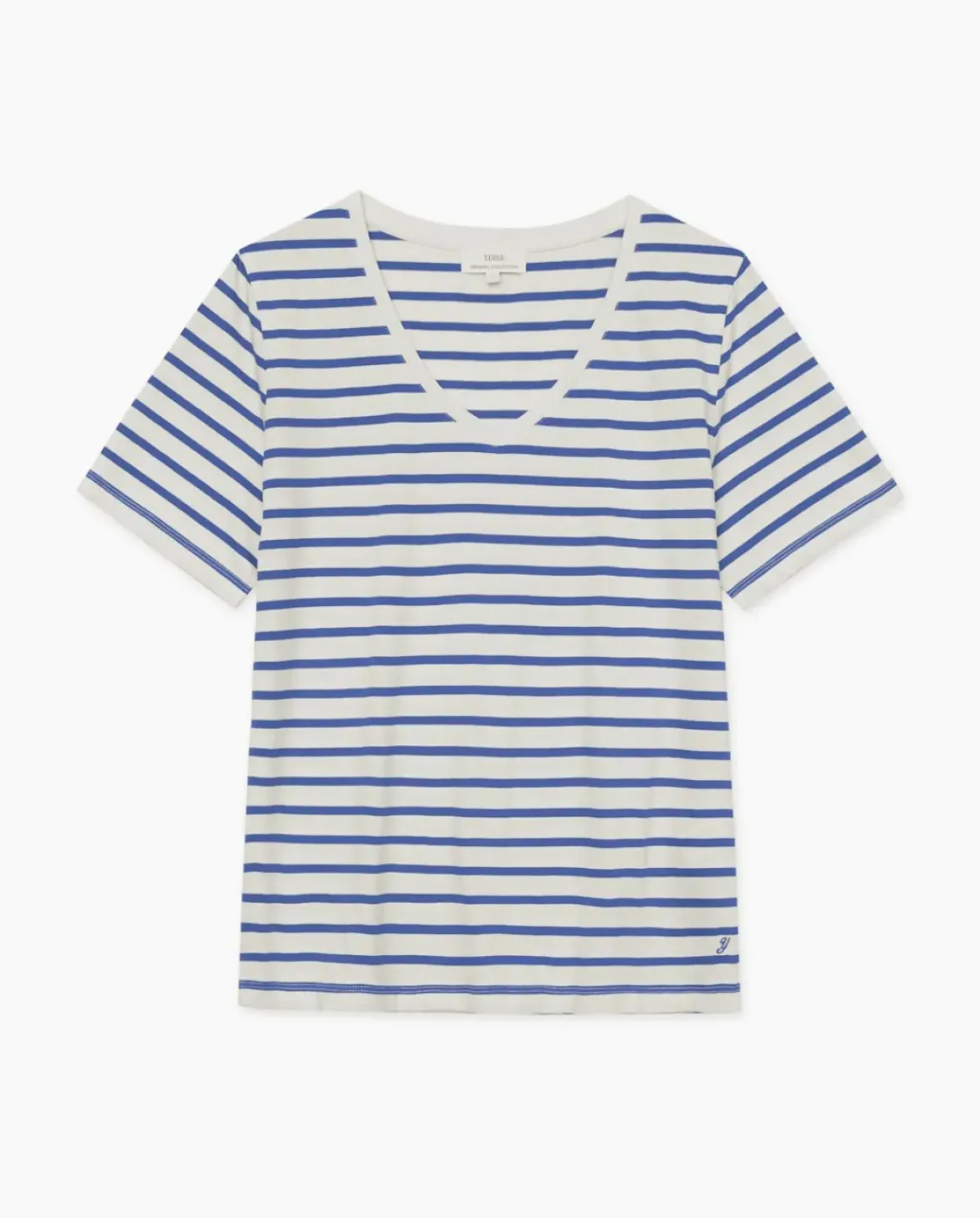 Camiseta rayas cuello pico azul royal