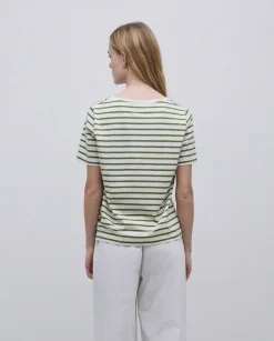 Camiseta rayas cuello pico verde
