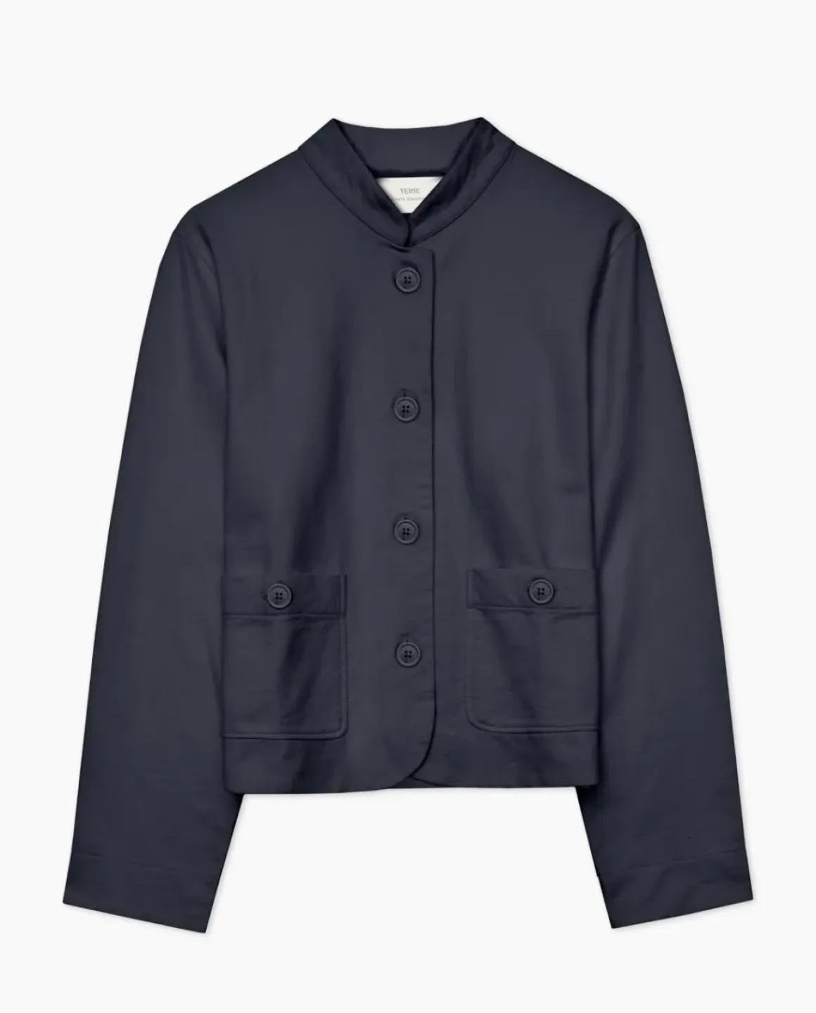 Chaqueta corta cuello mao azul oscuro