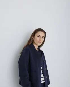 Chaqueta handmade tejido doble faz azul oscuro