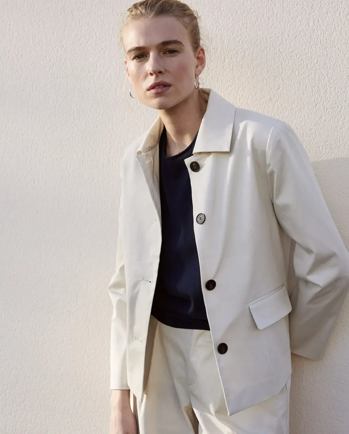 Chaqueta tejido gabardina blanco roto