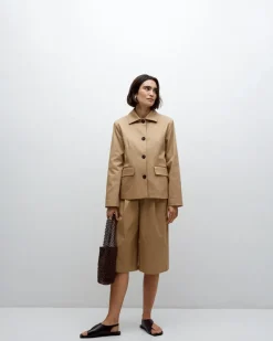 Chaqueta tejido gabardina camel