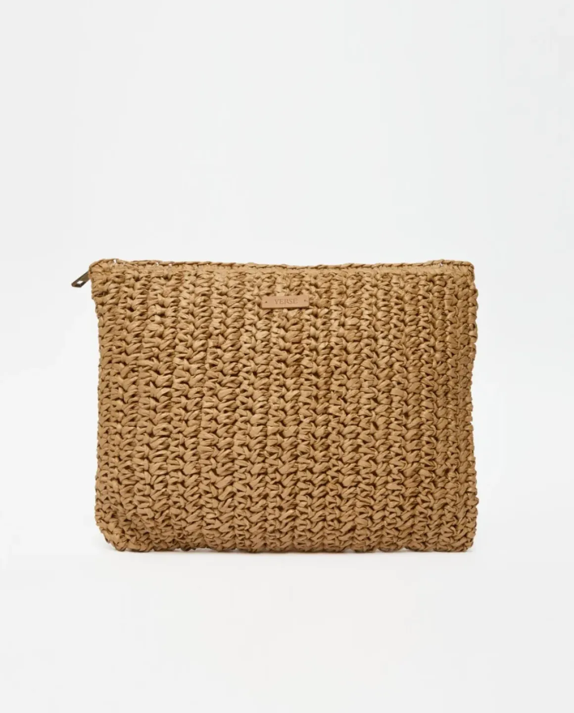 Clutch cremallera rafia natural