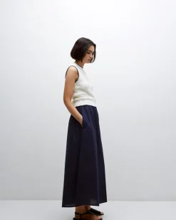 Falda cintura elástica popelín azul oscuro