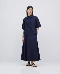 Falda cintura elástica popelín azul oscuro