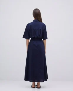 Falda cintura elástica popelín azul oscuro
