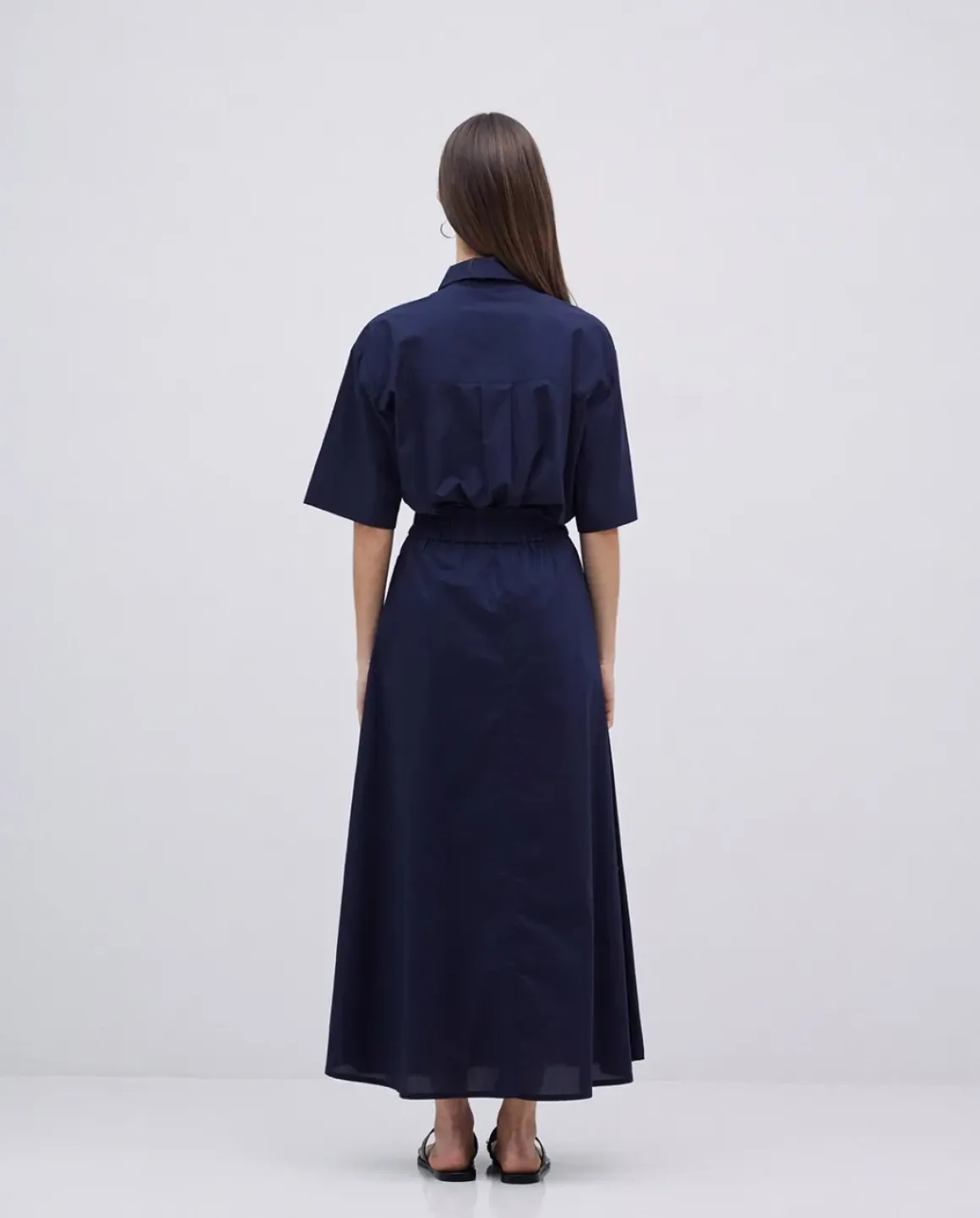 Falda cintura elástica popelín azul oscuro