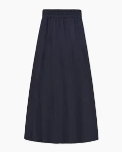 Falda cintura elástica popelín azul oscuro