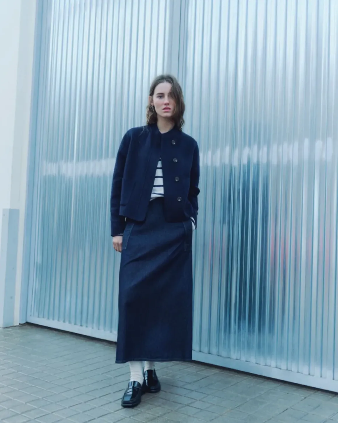 Falda maxi denim azul oscuro