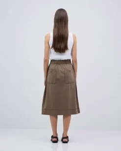 Falda midi de punto algodón caqui
