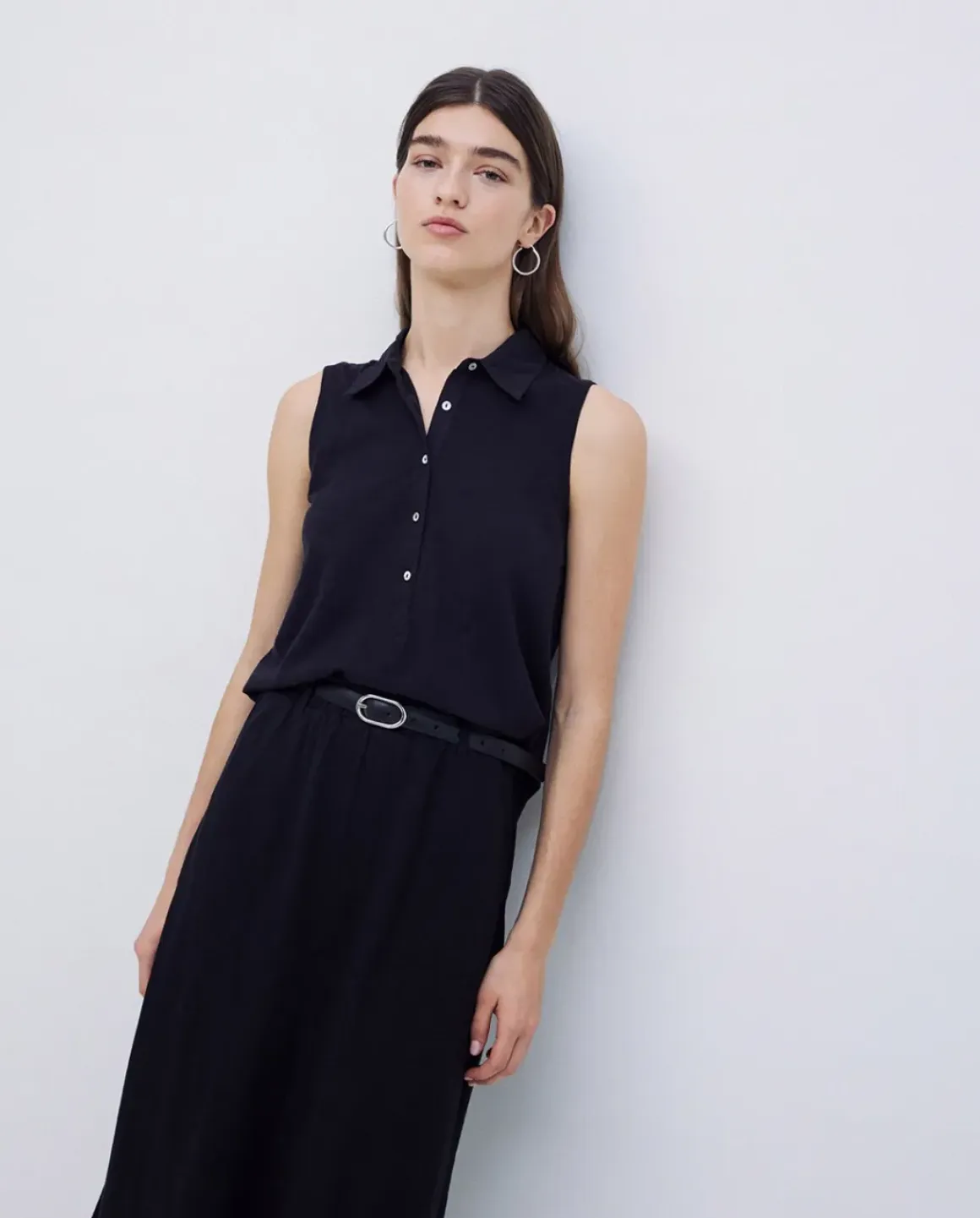 Falda midi flamé de algodón negro