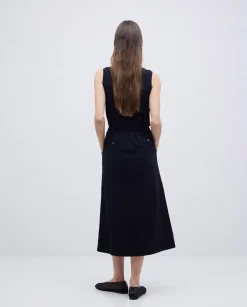 Falda midi flamé de algodón negro