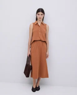 Falda midi flamé de algodón terracota