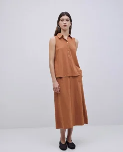 Falda midi flamé de algodón terracota