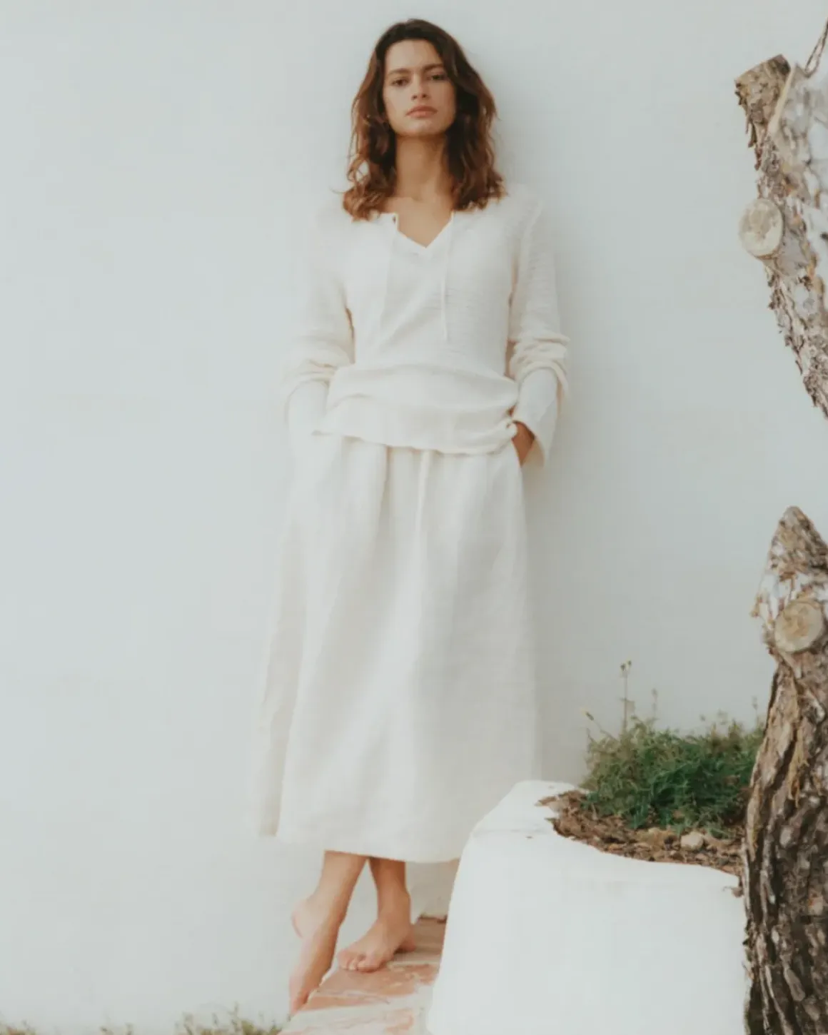 Falda midi 100% lino crudo