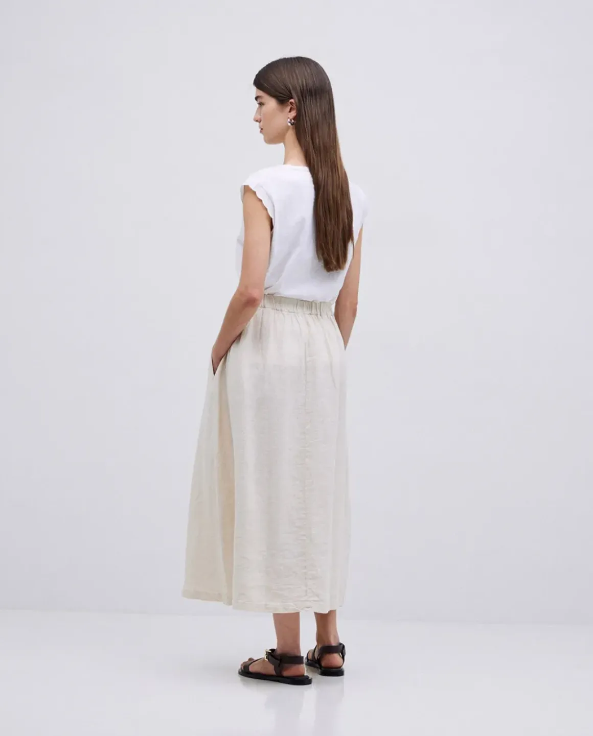 Falda midi 100% lino crudo